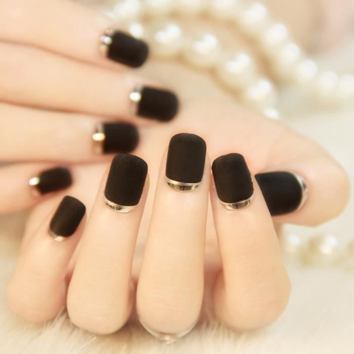 STICKERS , STRASS la texture metal edge ongles noir glacé faux ongle. \u2039\u203a