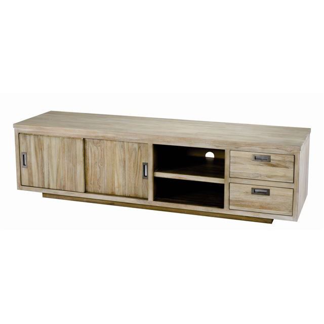 Meuble t&eacute;l&eacute; 2 tiroirs en teck massif Origin Meuble de t&eacute;l&eacute;vision