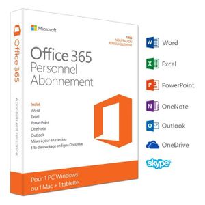 LOGICIEL BUREAUTIQUE Office 365 Personnel - 1 PC/Mac/Tablette Abo 1an LOGICIEL BUREAUTIQUE Office 365 Personnel - 1 PC/Mac/Tablette Abo 1an