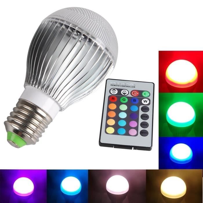 E27 10W RGB Ampoule Lampe LED MultiChangement de Couleur 220V avec IR