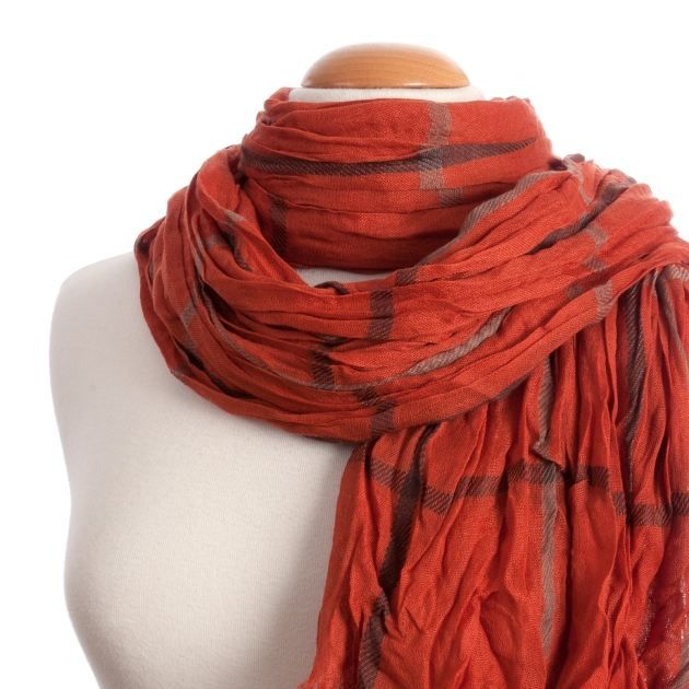 Echarpe froissée Tartan orange Achat / Vente echarpe foulard