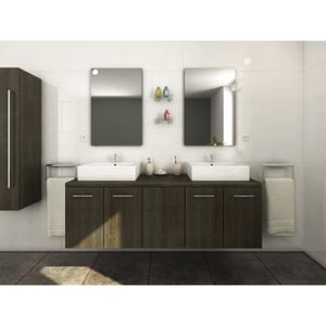 JENNY Salle de bain compl?te double vasque L 150 cm - Décor wengé luisiana