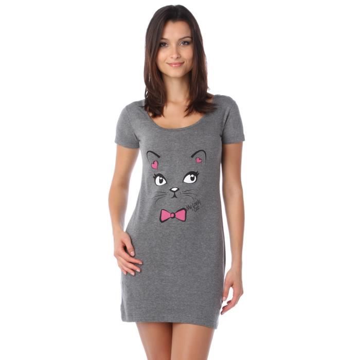chemise de nuit imprimé chat gris Achat / Vente pyjama chemise de