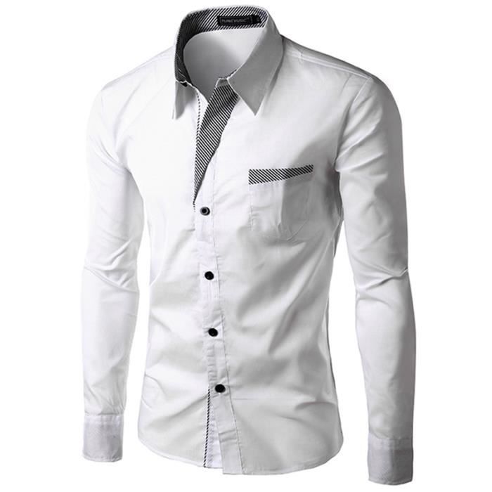 Chemise Homme Slim Fit Marque Mode Chemises Bla... Blanc Achat / Vente chemise chemisette
