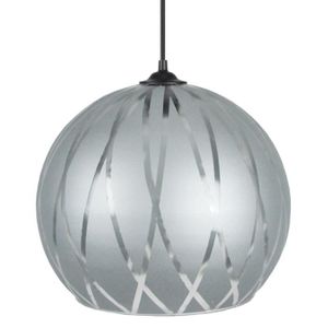 BIA Lustre - suspension verre Globe,diam?tre 30 cm, décor lignes hexagonales, Aliminium