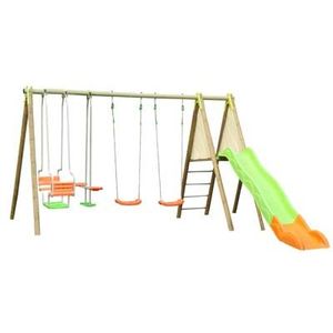 BALANCOIRE / PORTIQUE en bois AMCA 2,30 m avec toboggan et 4 agr?s