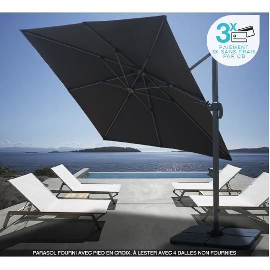 parasol deporte carre noir 3x3 m rotatif aluminium