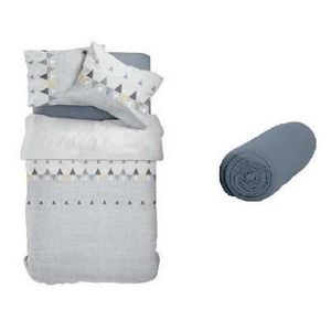TODAY Pack HOTH - 1 housse de couette 140x200 cm + 1 taie d'oreiller 63x63 cm + 1 drap housse 90x190 cm gris et bleu