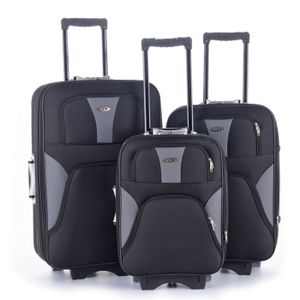 KINSTON Set de 3 Valises Trolley 4 roues 52/60/70 cm Noir