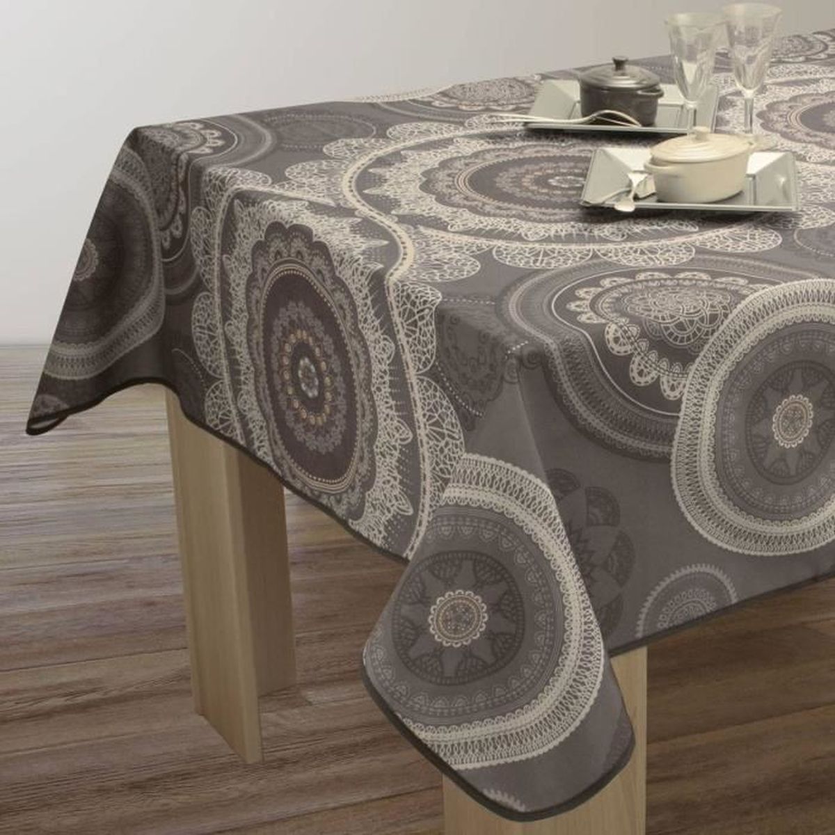 Nappe de table carrée Mandala 180x180cm - Gris - Antitache ...