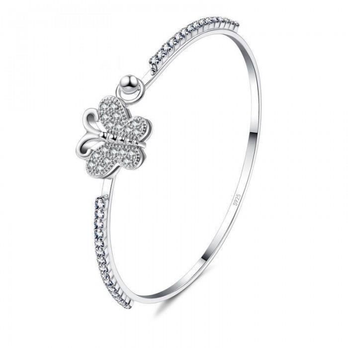 BRACELET , GOURMETTE Bracelet rigide Ovale Serti Cristal OZ Blanc Argen
