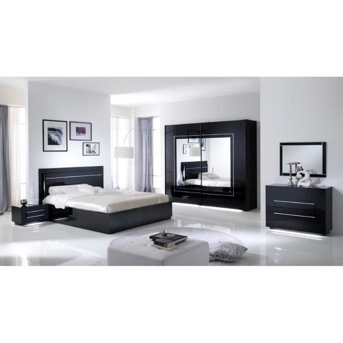 Chambre à coucher modèle city laquee noire avec armoire 2 portes ...