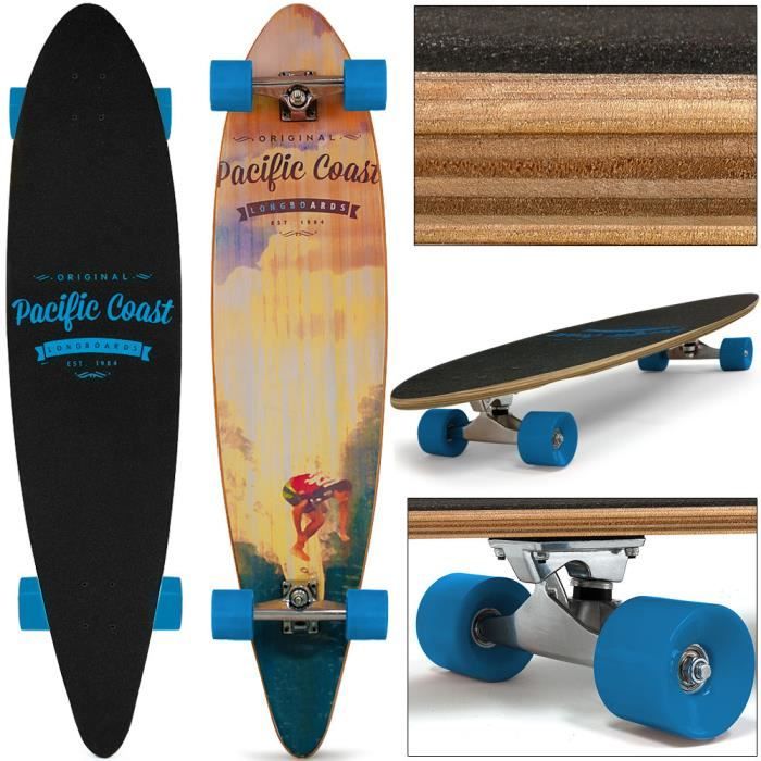 SKATEBOARD LONGBOARD "pacific coast" 112 x 26cm Roues ABEC 7 bleu