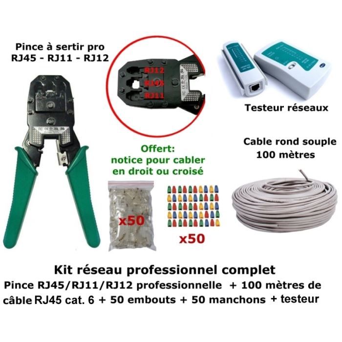 Kit réseau pince Pro RJ45 100 m câble tes Achat Vente câble