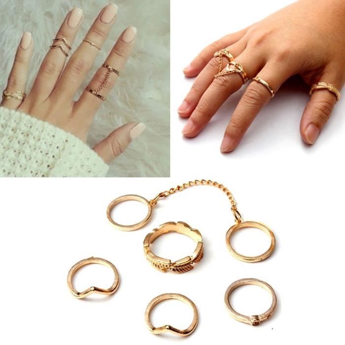 6pcs Femme Mini Bagues Anneaux Phalange Bout de Doigt Chaîne Knuckle Bijoux Mode Achat / Vente