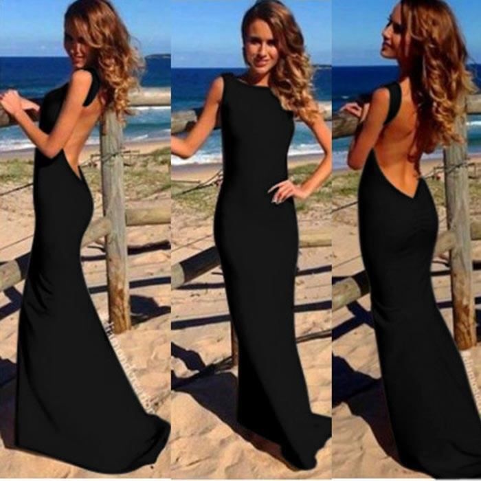 robe longue noir dos nu plongeant