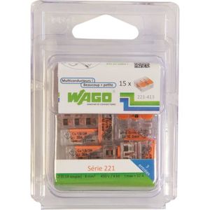 WAGO Pack de 15 Bornes de connexion universelle tous conducteurs - Type 221/ 3 entrées