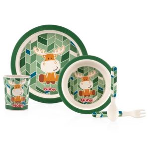 NUBY Set repas en BAMBOO, contient: 1 assiette, 1 bowl, 1 tasse, 1 fourchette et 1 cuill?re