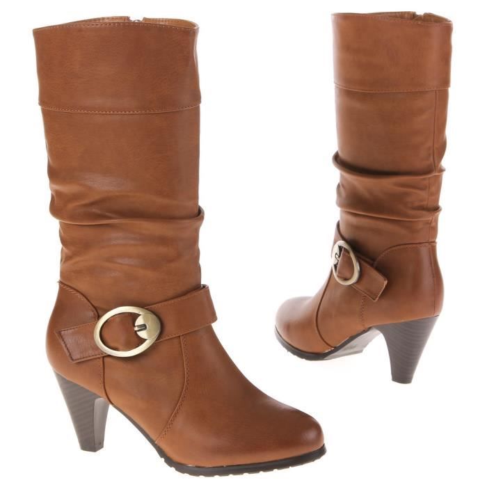 bottes femme camel cuir