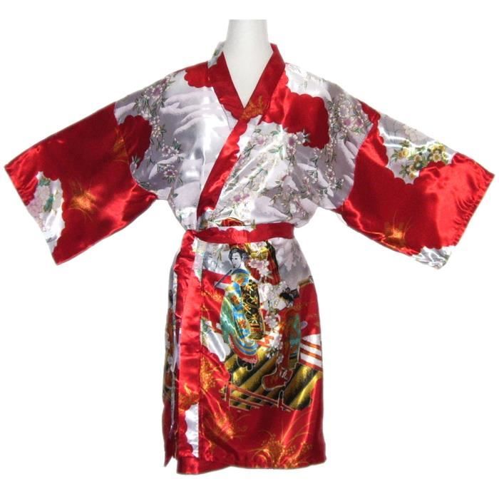 Kimono femme rouge motif geisha Achat / Vente peignoir