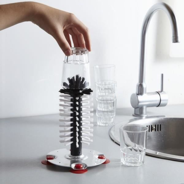Brosse Lave-Verre Avec Ventouses - Nettoyage Rapide Verres à Bière, Bars - Blanc/Noir