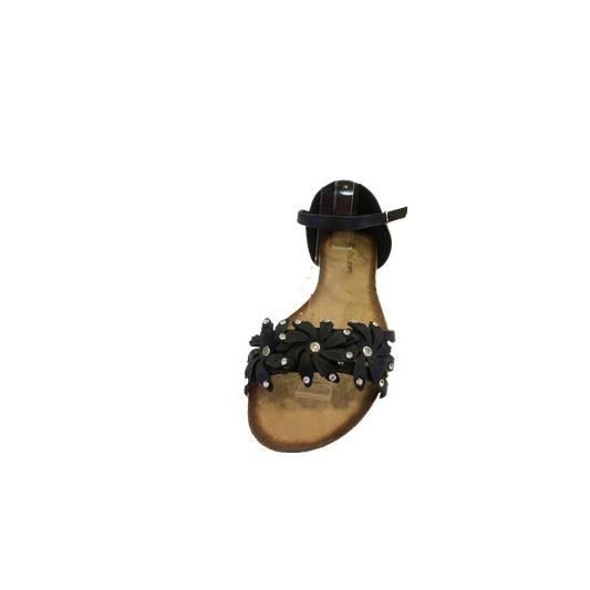 sandales plates noires pour femme avec fleurs strass - sandales plates ...