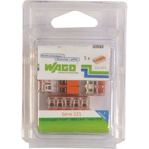 WAGO Pack de 5 Bornes de connexion universelle tous conducteurs - Type 221/ 5 entrées