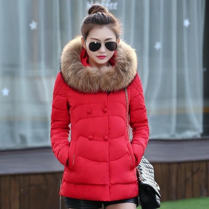 Doudoune femme capuche doudoune col fourrure Rouge - Achat / Vente doudoune - Cdiscount