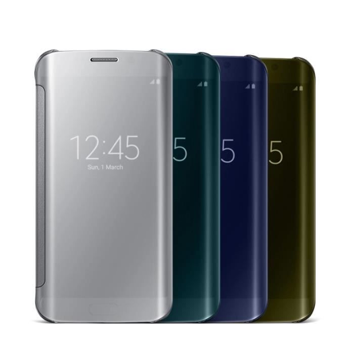 Flip etui Coque Housse Miroir For Samsung Galaxy S6 Edge argent