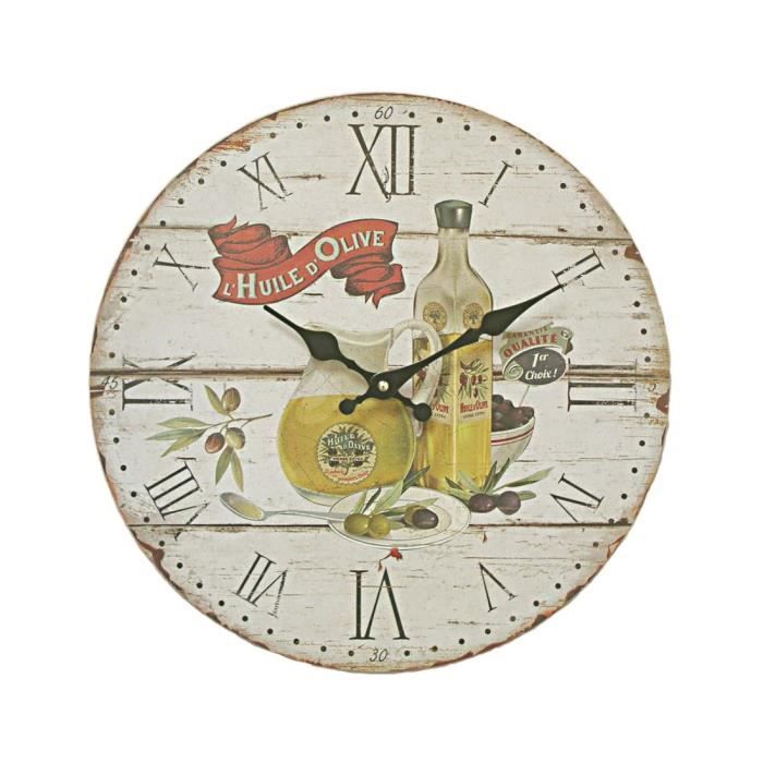 Pendule Horloge Murale Neuve Deco Bois Huile D Olive Provence Bois Mdf