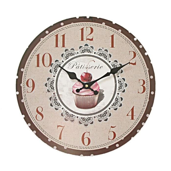 Pendule Horloge Murale Deco Bois Patisserie Achat Vente Horloge