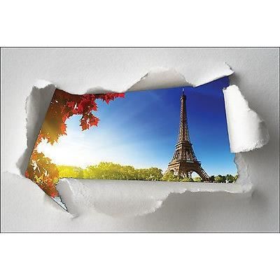 Sticker Trompe l oeil papier déchiré déco Tour Eiffel réf 1397