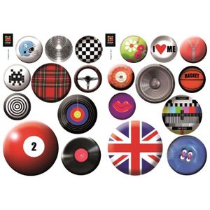 PLAGE Stickers adhésif mural Taille S - Badges2 planches 29,7 x 21 cm, divers motifs