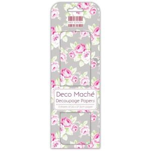 DECO MACHE 3 feuilles de papier découpage Summer Silver Roses