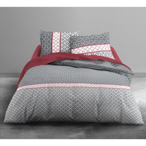TODAY Parure de couette 100% coton Enjoy KOTHLYS - 1 housse de couette 100% coton 220x240 cm + 2 taies 63x63 cm gris et bordeaux