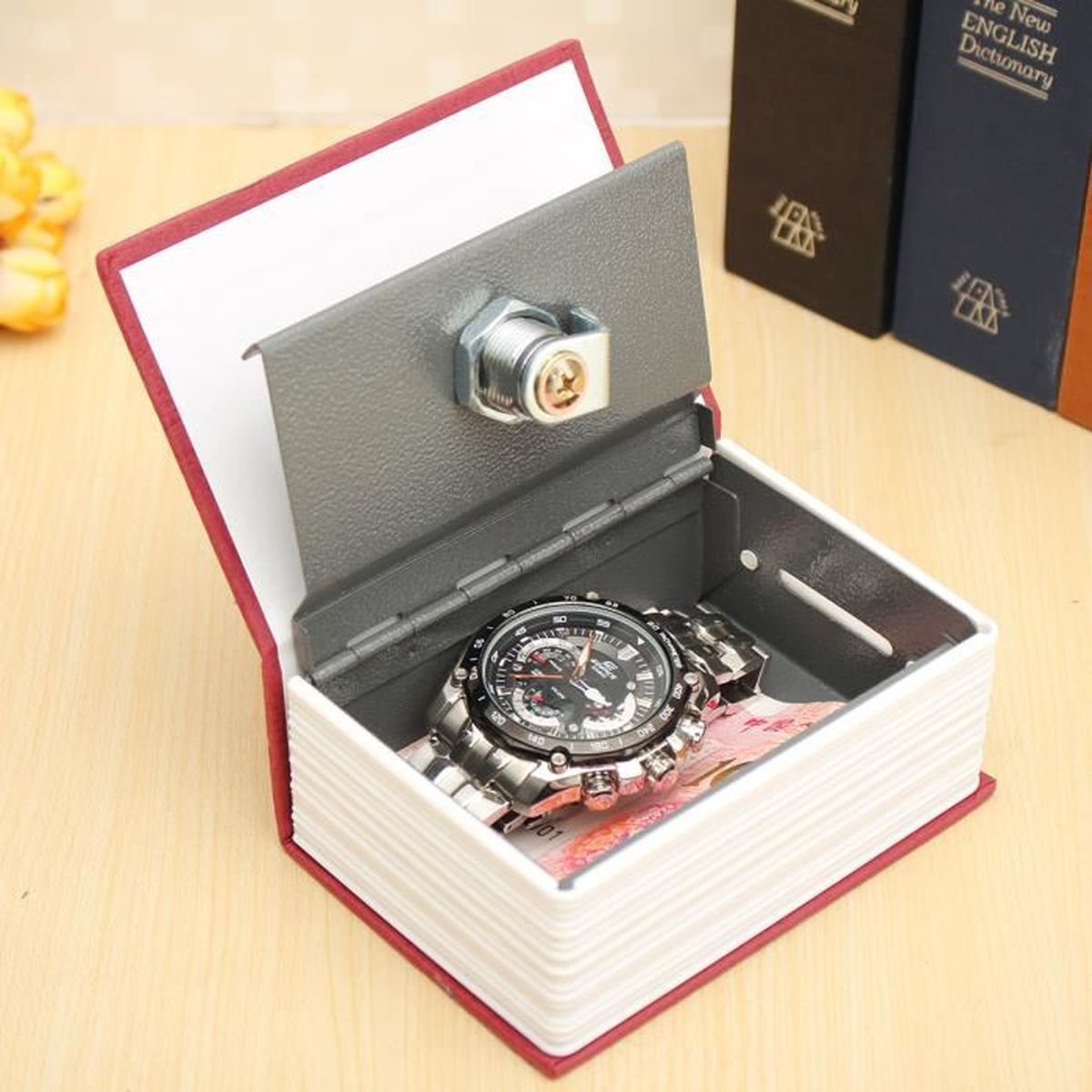 Coffrefort Livre Cachette Caisse Antivol à Clé Faux Dictionnaire Boîte