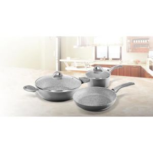 BIALETTI SILVER INDUCTION Batterie de cuisine Y00SET0099 5 pi?ces 16-26-28cm + Couvercles Tous feux dont induction