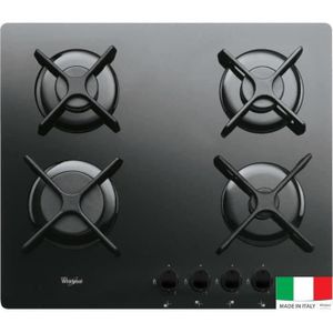 WHIRLPOOL AKT2000NB Table cuisson gaz - 4 foyers - 7800W - L59 x P51 cm - Rev?tement verre trempé - Miroir
