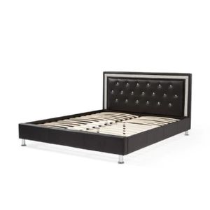 CRYSTAL Lit adulte contemporain simili noir et strass - l 140 x L 190 cm