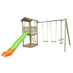 BALANCOIRE / PORTIQUE avec toboggan et Tour 2,50 + 3 agr?s et bac ? sable