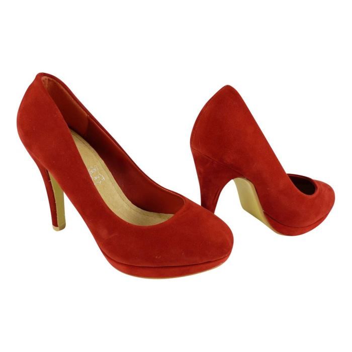 Escarpins velours rond &agrave; talon et Rouge Achat / Vente Escarpins