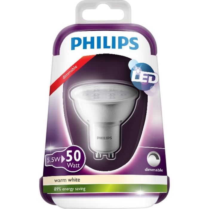 PHILIPS Ampoule spot LED GU10 5,5W équivalence 50W