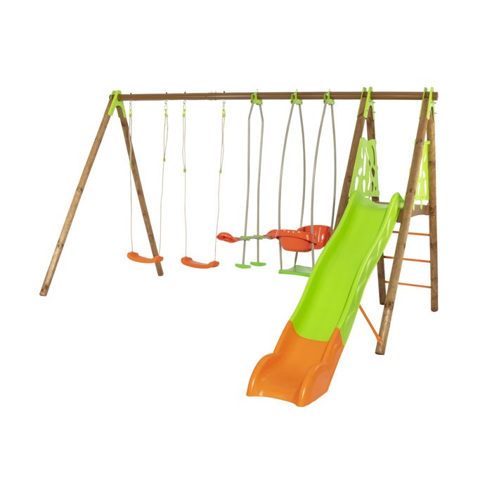 Portique 2,30 m boismétal nacelle, plateforme, toboggan pour 6 enfants Achat / Vente