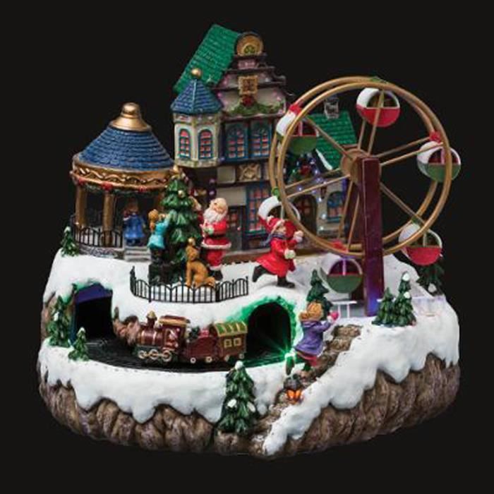 Village de noel animé et lumineux Grande roue -Train, L 33.5 x P 26.5 x 29.5 cm - Achat / Vente 