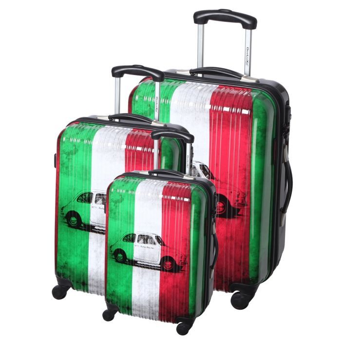 DEELUXE Set 3 valises trolley 4 roues ITALIA Vert, blanc et rouge