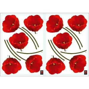 PLAGE Stickers adhésif mural Taille S - Tulipes rouges2 planches 29,7 x 21 cm, divers motifs