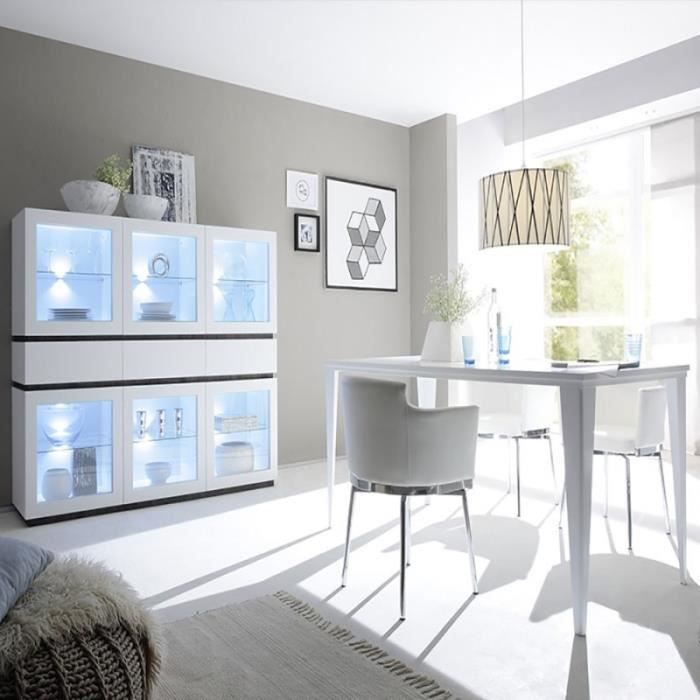 Salle à manger complète blanc et wengé BALTY Vaisselier 6 portes et 3