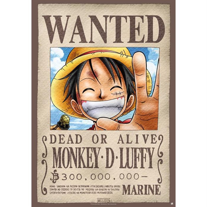 ONE PIECE - Poster Wanted Luffy roulé filmé - Achat / Vente affiche