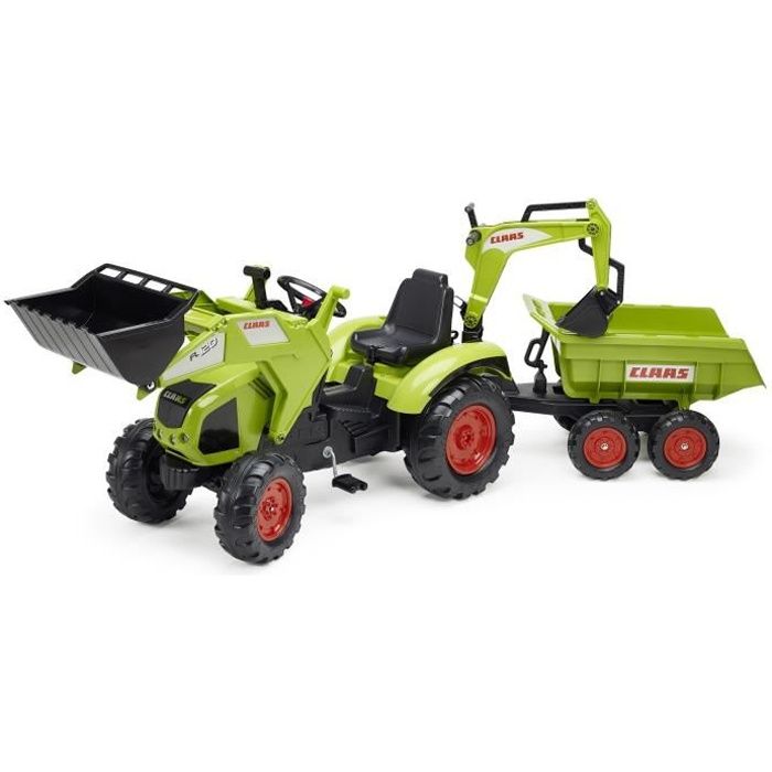 FALK Tracteur à pédales Claas Axos avec remorque pelle Excavatrice