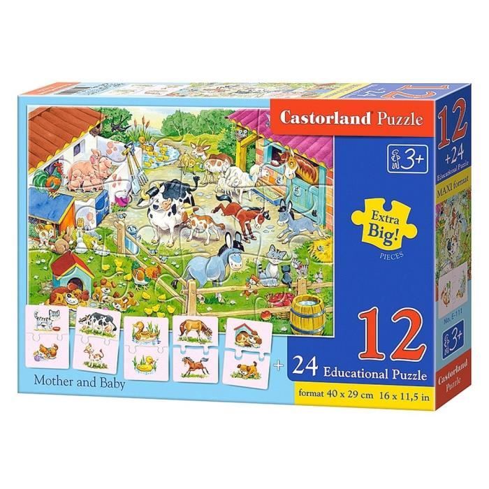 Puzzle 12 pièces + Puzzles éducatifs de 2 pièces Maman Animaux et leur Bébé Achat / Vente